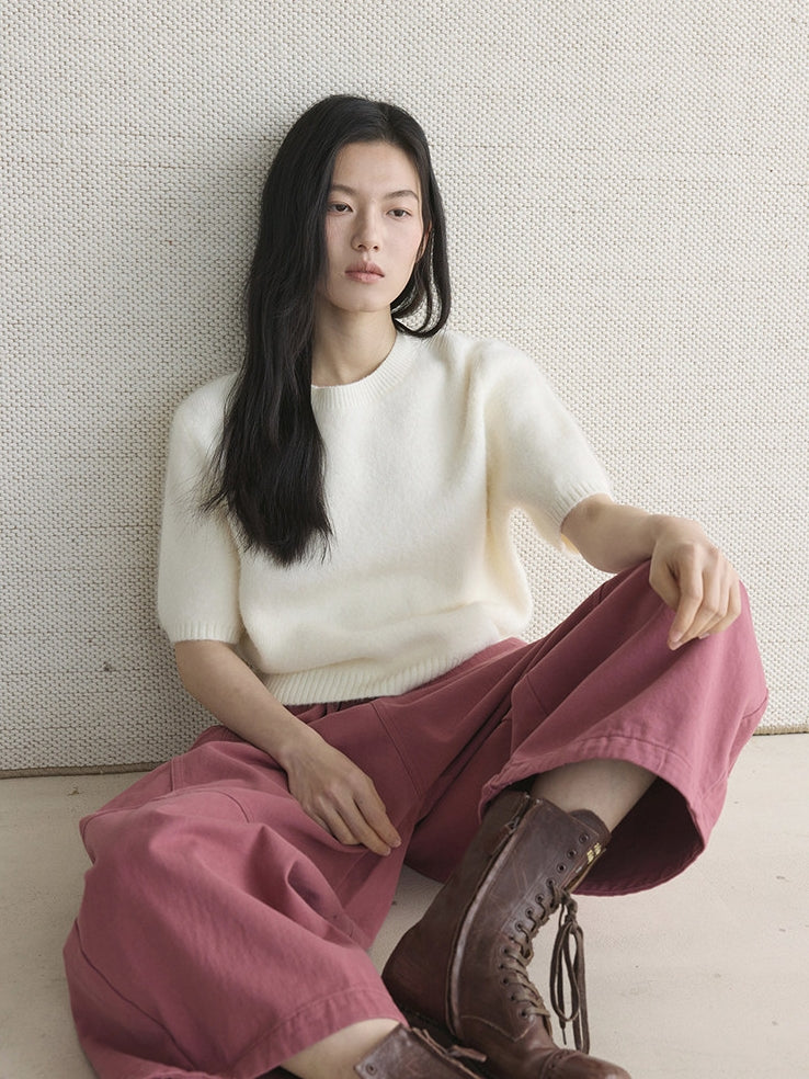 Simple Short-Sleeved Knit Tops_BDHL8149