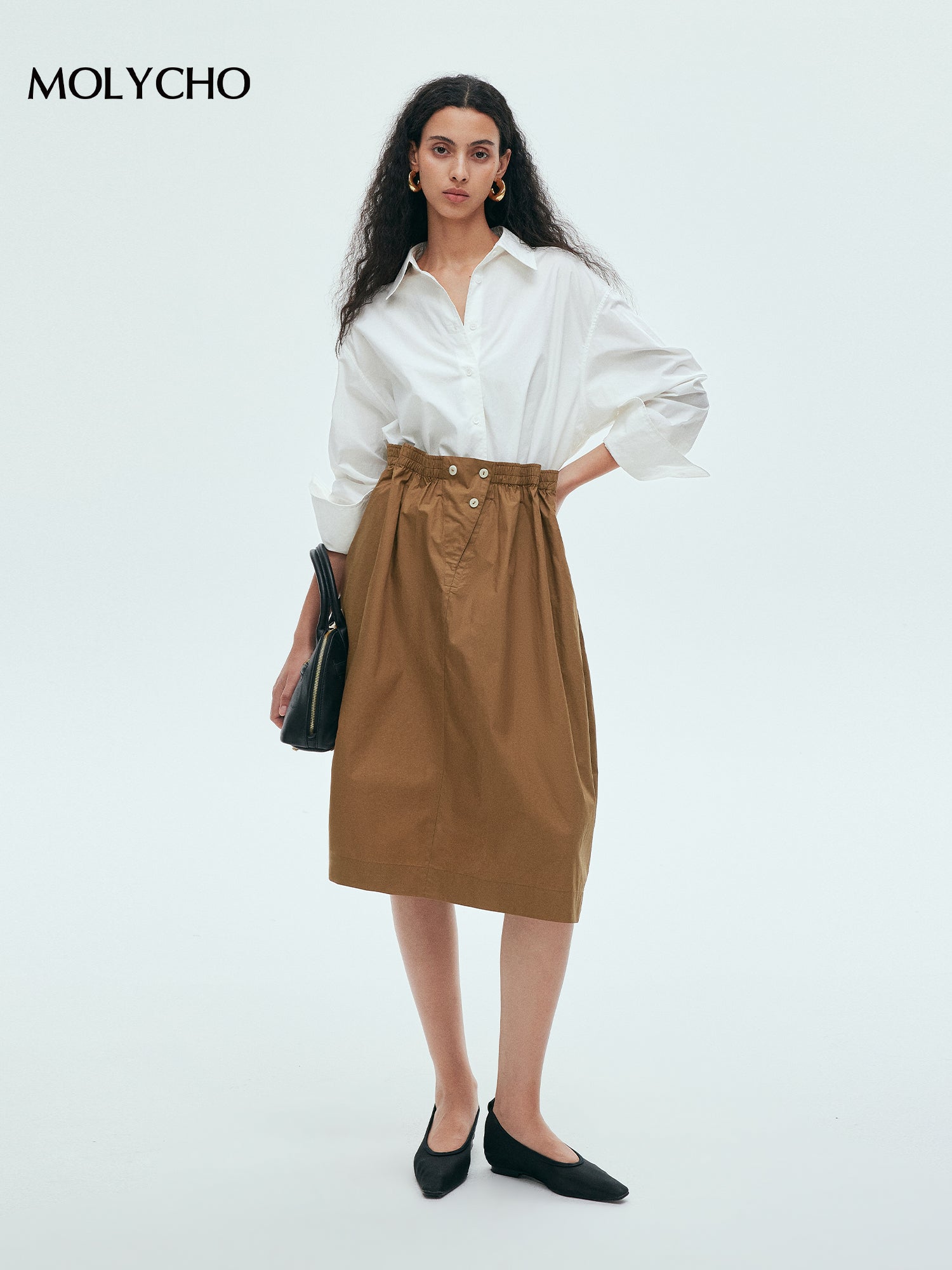 Elastic Waistband Pleated Skirt_BDHL7630