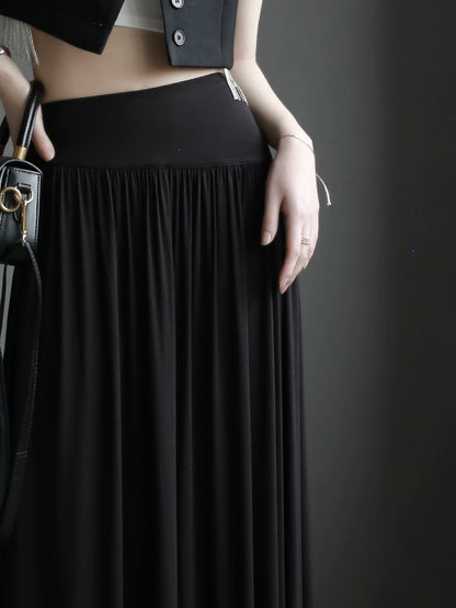 Diagonal Design Pleated Long Skirt_BDHL6073
