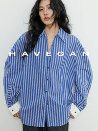 Contrast Cuff Striped Shirt_BDHL7068