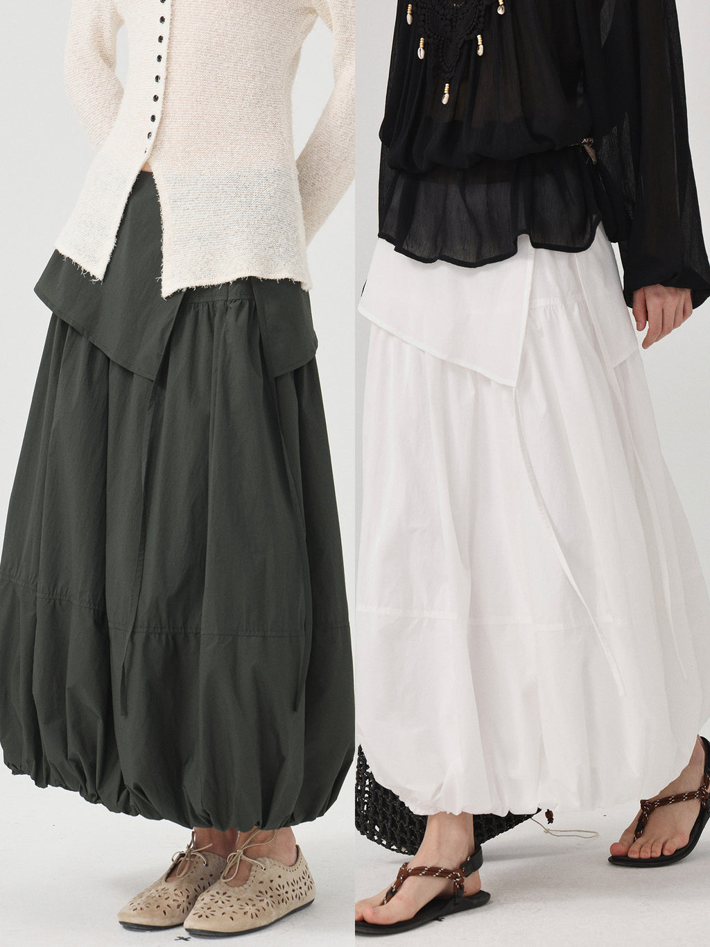 Balloon Bud A-Line Midi Skirt_BDHL8209
