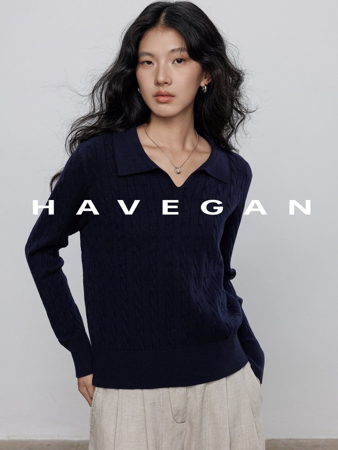 Polo-Collar Cable Knit Tops_BDHL7782