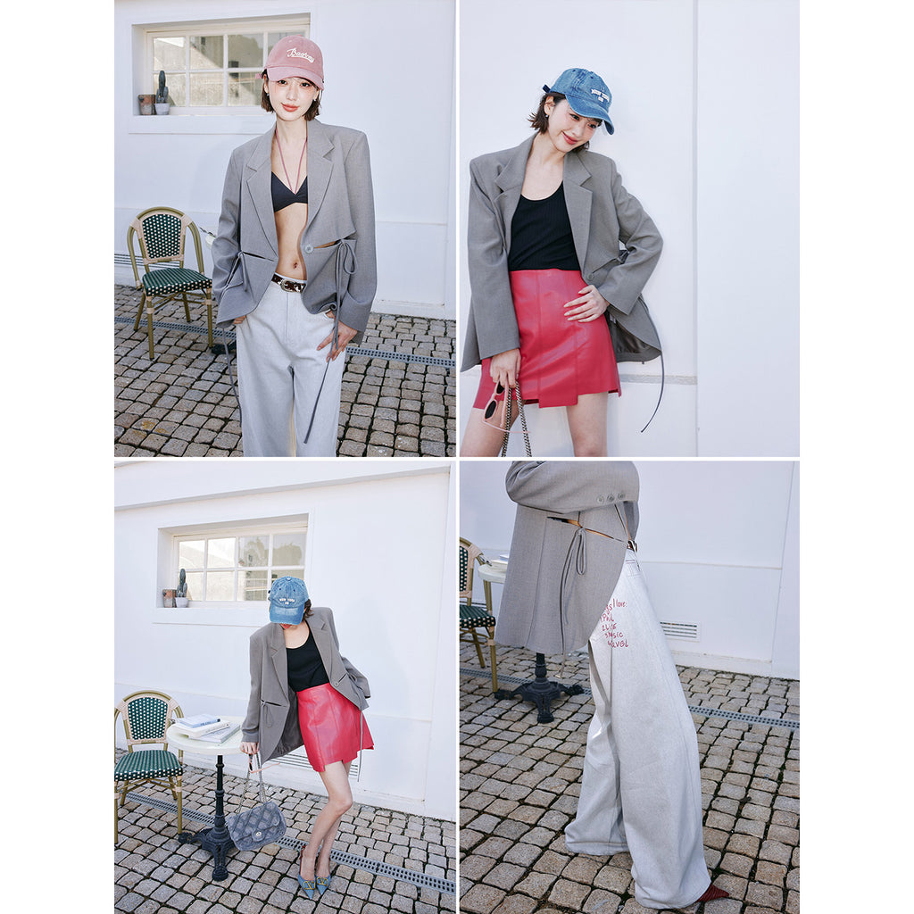 Drawstring Detail Oversized Blazer_BDHL8242
