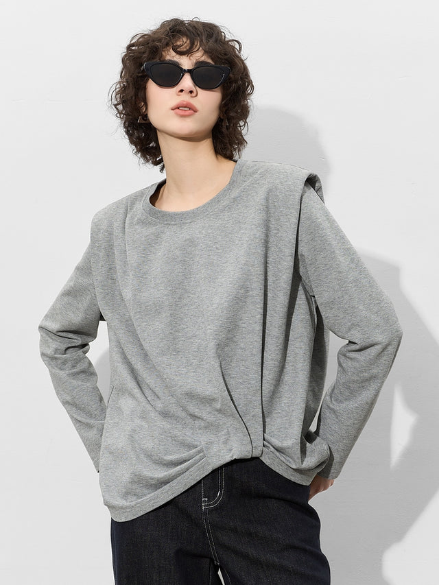 Asymmetric Round Neck Sweatshirt_BDHL7014