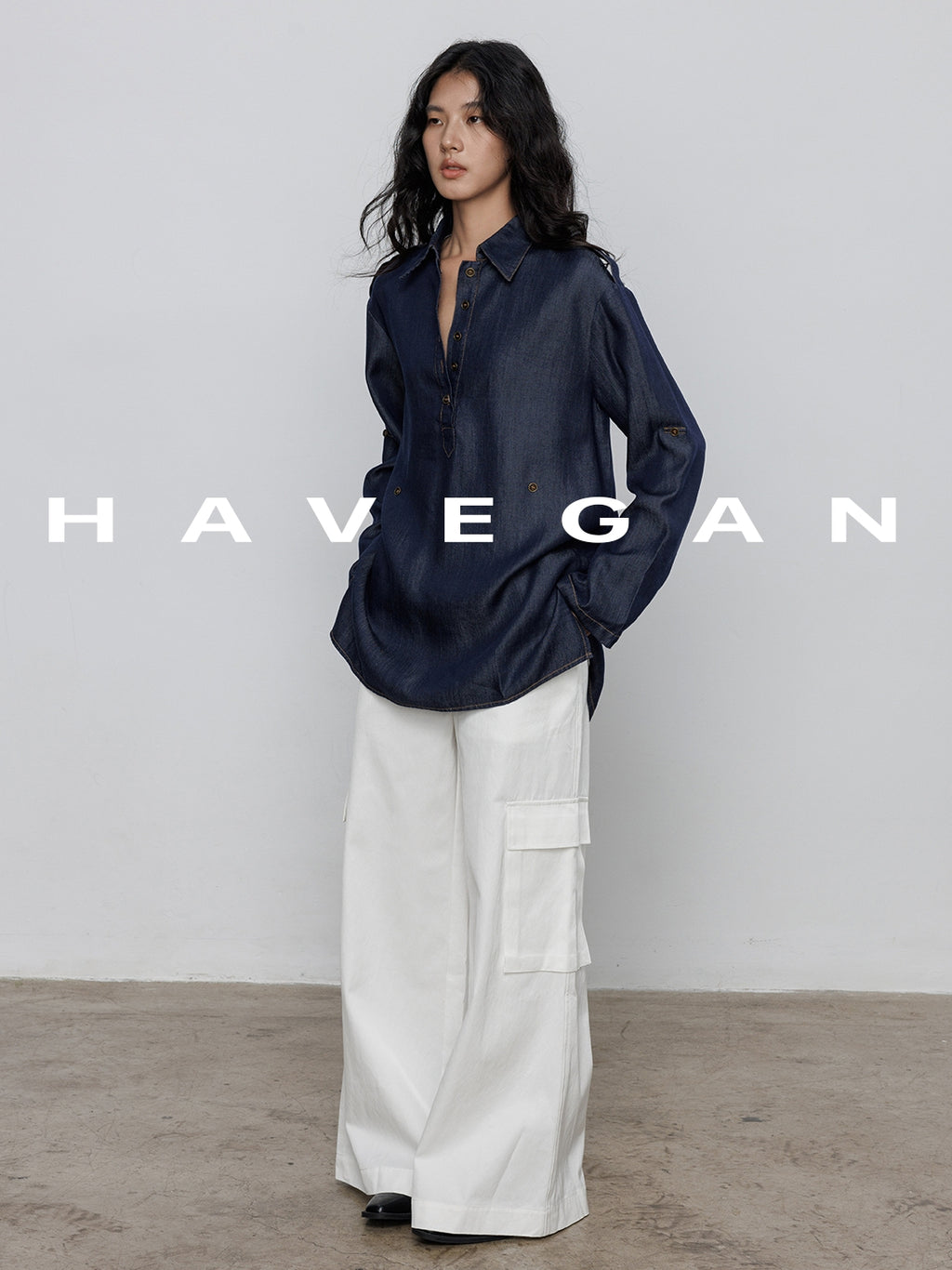 Denim Long-Sleeved Denim Shirt_BDHL7710