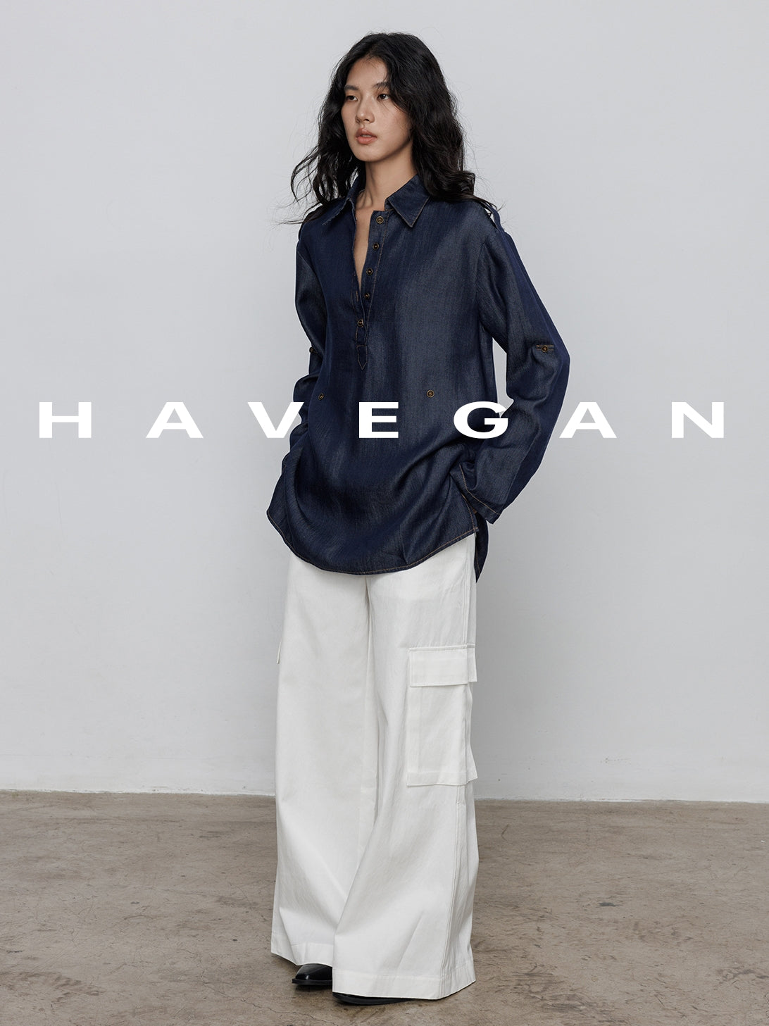 Denim Long-Sleeved Denim Shirt_BDHL7710