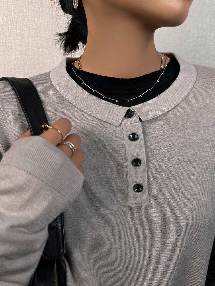 Polo Collar Loose Sweater_BDHL6659