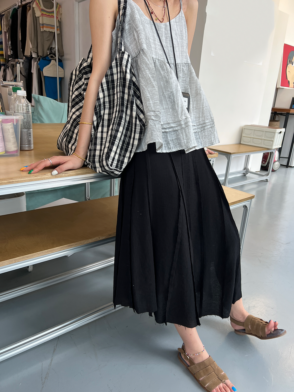 Splicing Draped A-Line Skirt_BDHL7542