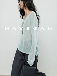 V-Neck Loose-Fitting Sheer Knit_BDHL7069