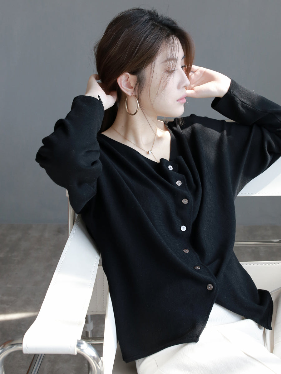 Loose-Collared Knitted Cardigan_BDHL7263