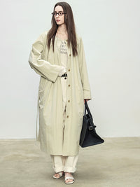 Collarless Loose Long Windbreaker_BDHL7088