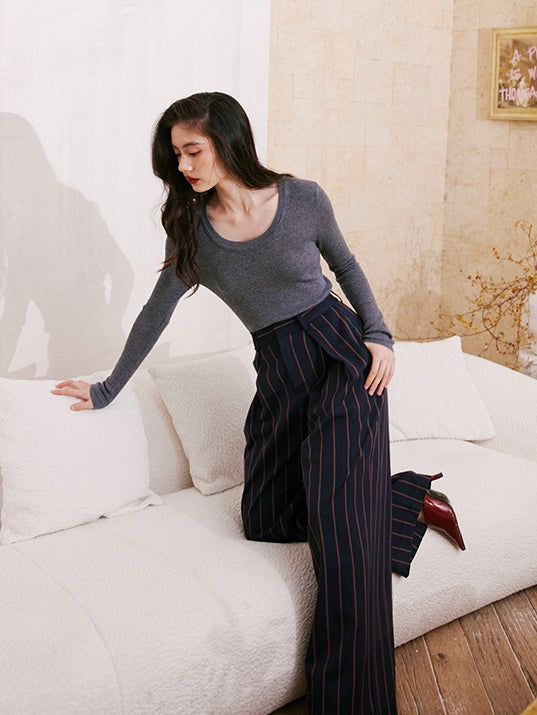 Striped Tuck Straight Pants_BDHL6844