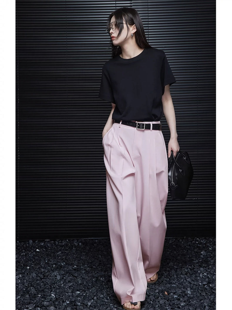 Light pink loose straight drape pants_BDHL5925