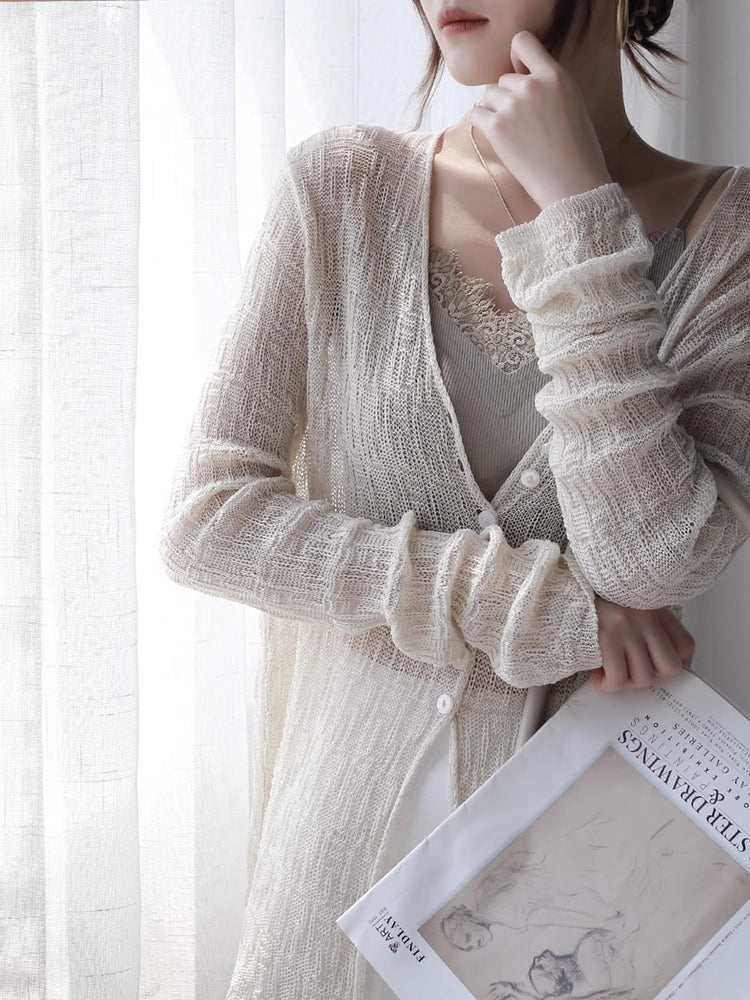 Knitted Cardigan And Lace Camisole Set_BDHL7414
