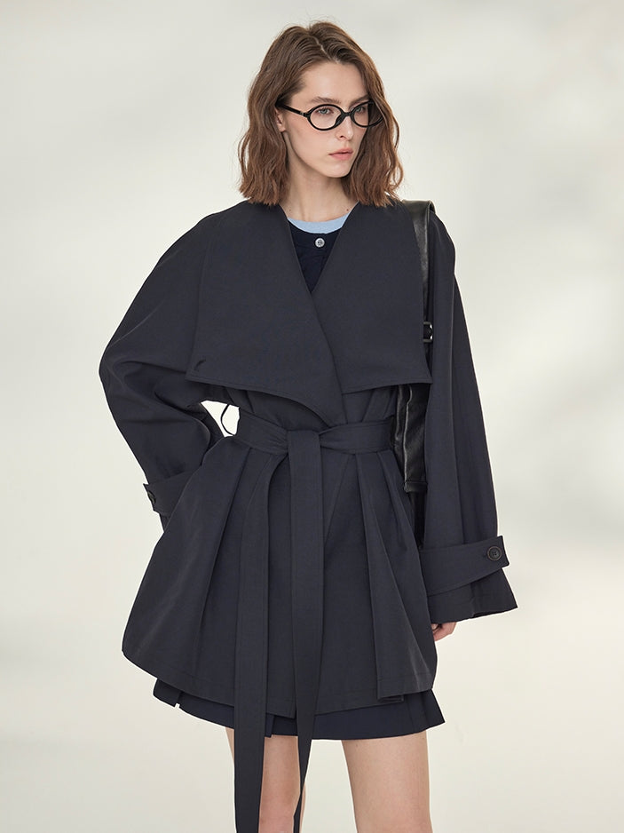 Tide Drawstring Short Trench Coat_BDHL7735