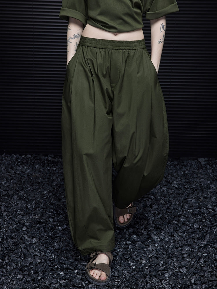 Green Loose-Fitting Wide Pants_BDHL7032