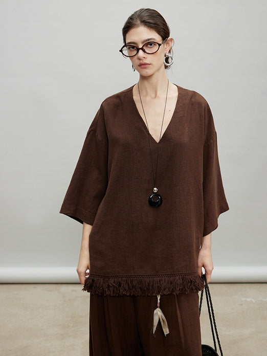 V-Neck Fringe Tops Or Tassel Wide Pants_BDHL7192