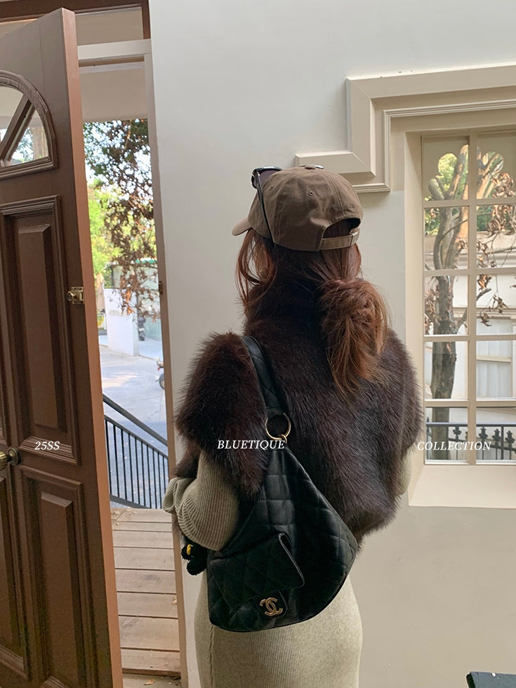 Stand Collar Zipper Fur Vest_BDHL8015