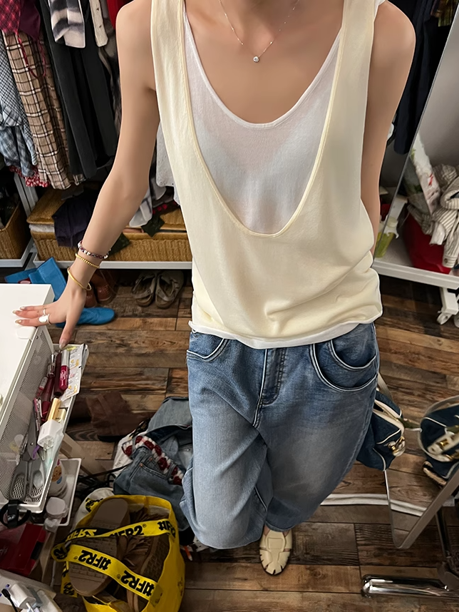 Two-Piece Style Sleeveless Tops_BDHL7408