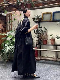 Black Open-Back Lapel Dress_BDHL7225