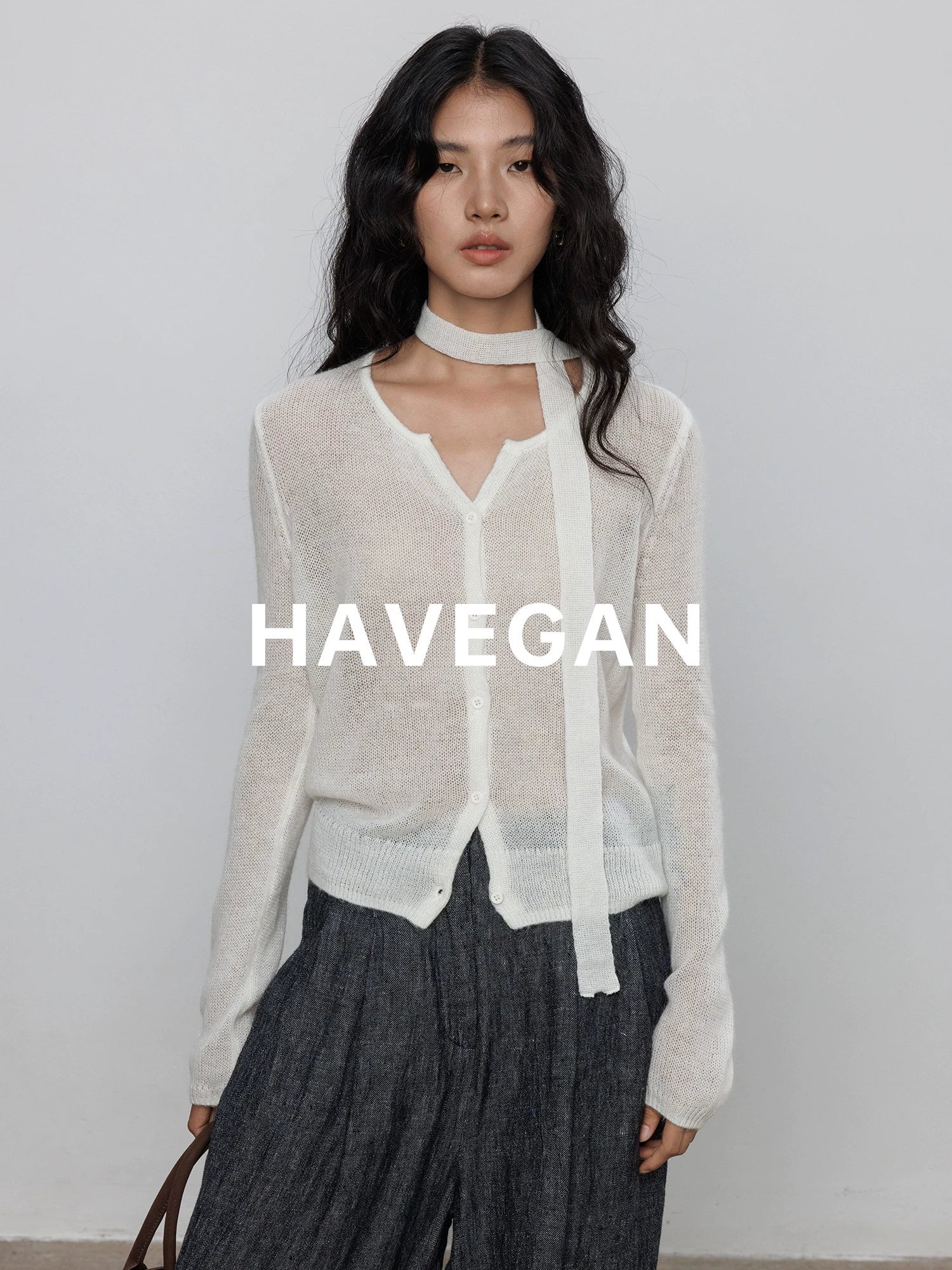 V-Neck Sheer Knit Cardigan_BDHL7783