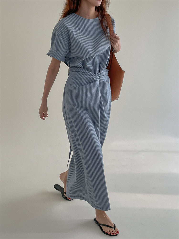 Waist Cross Stripe Dress_BDHL7554