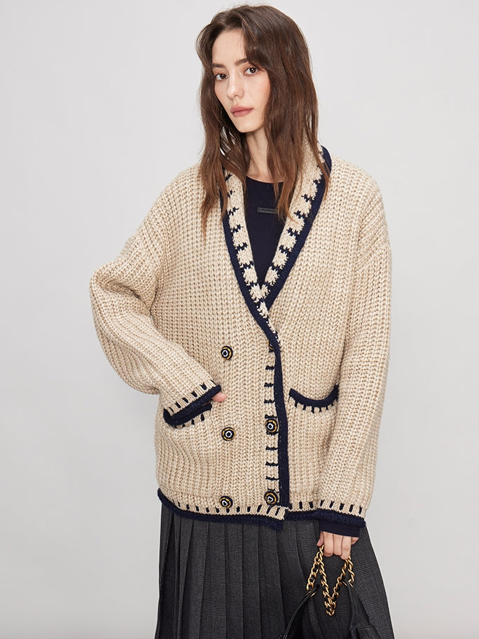 V-Neck Chunky Knit Cardigan_BDHL7989