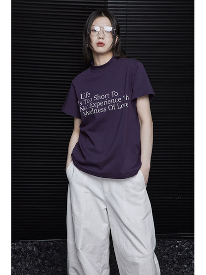 Moment purple short sleeve t-shirt women summer 2024 new shoulder unique beautiful young people high end wide 