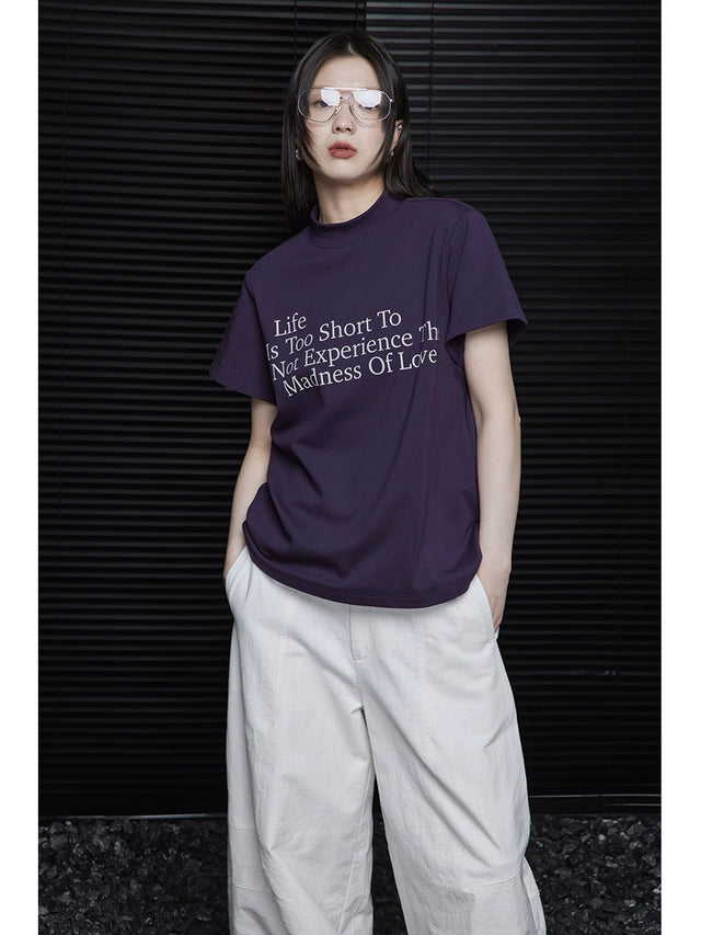 Purple loose-fitting short-sleeved T-shirt_BDHL5900