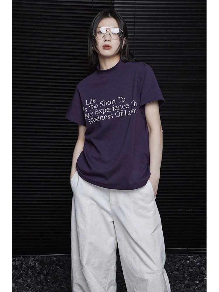 Purple loose-fitting short-sleeved T-shirt_BDHL5900