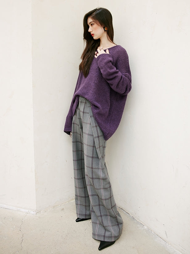 Relaxed Tucked Chequered Pants_BDHL6749