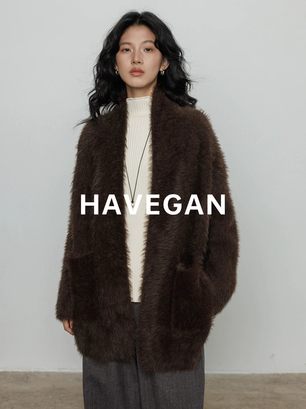 無領抓絨長版開襟衫_BDHL7971