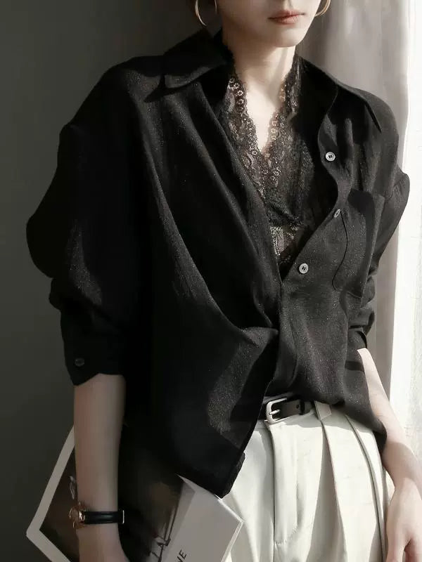 Twist Detail Lace Pullover Long Sleeve Shirt_BDHL7294