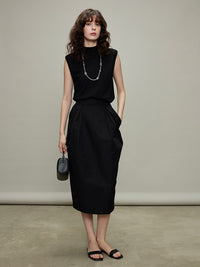 Bud Pleated Skirt & Round Neck Vest_BDHL6331