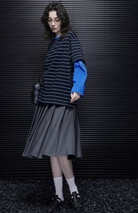 Gray Contrast Pleated Skirt_BDHL7043