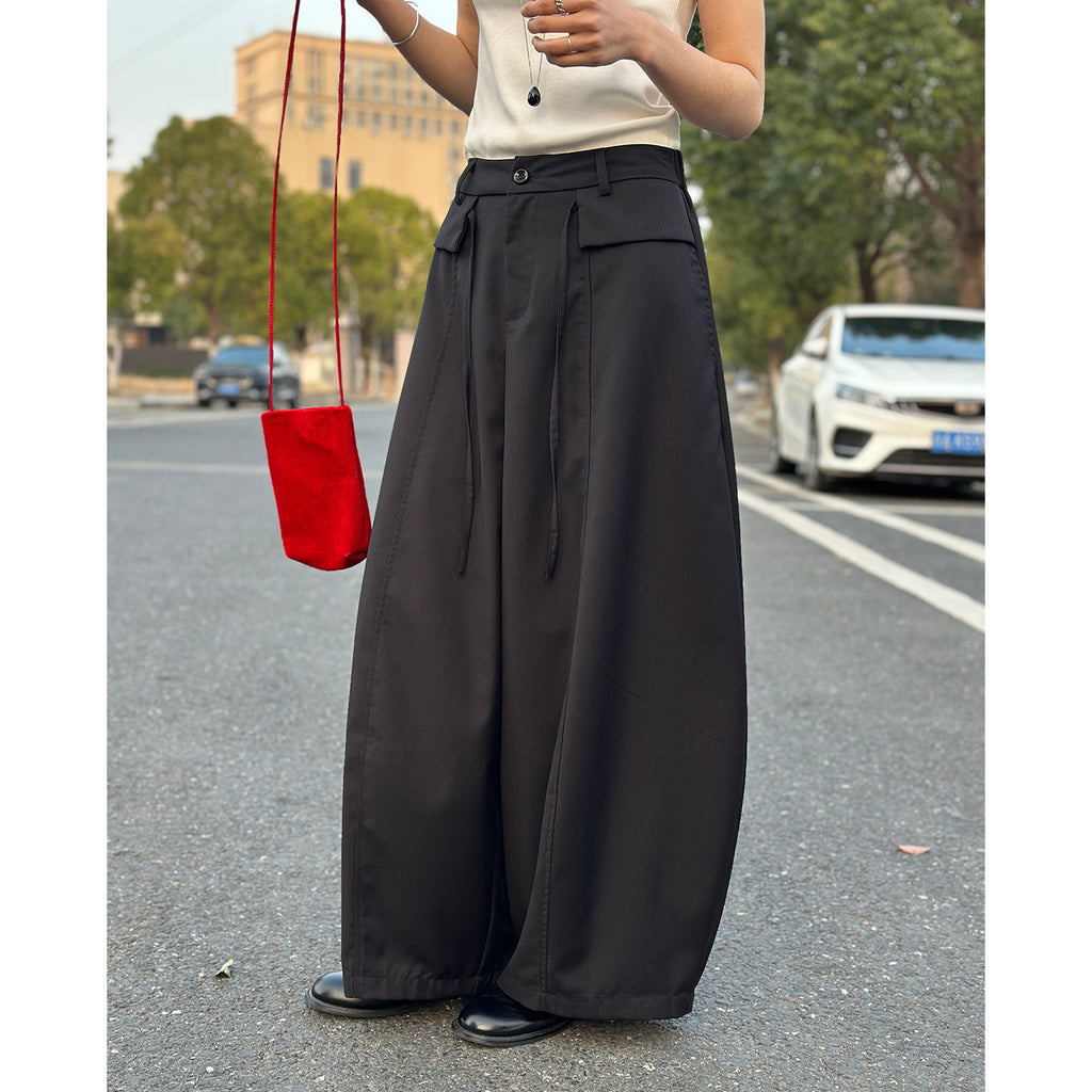 Double Layered Drawstring Wide Leg Drape Pants_BDHL8261