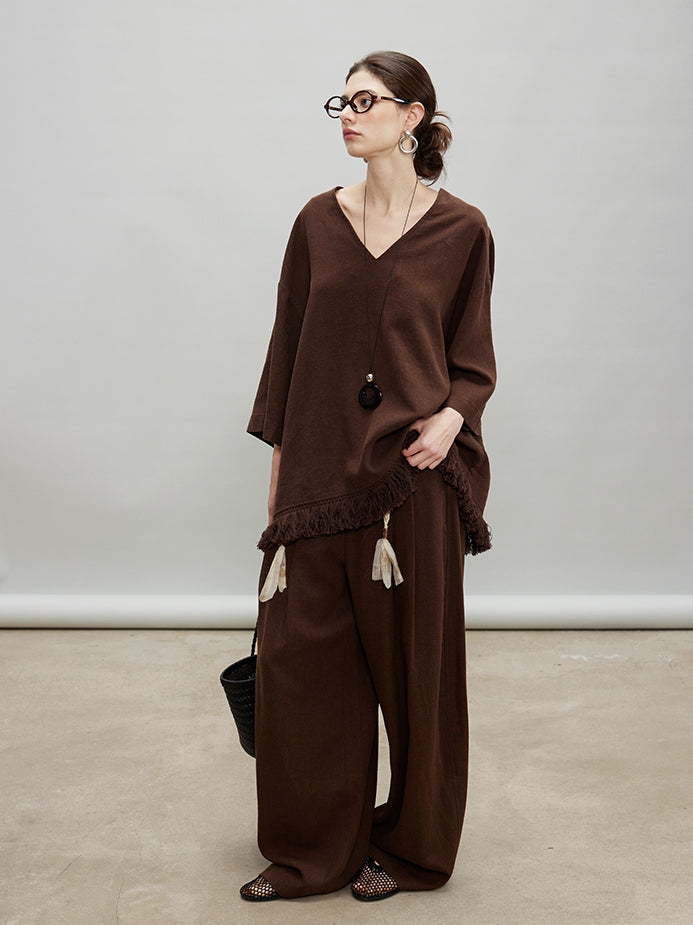 V-Neck Fringe Tops Or Tassel Wide Pants_BDHL7192