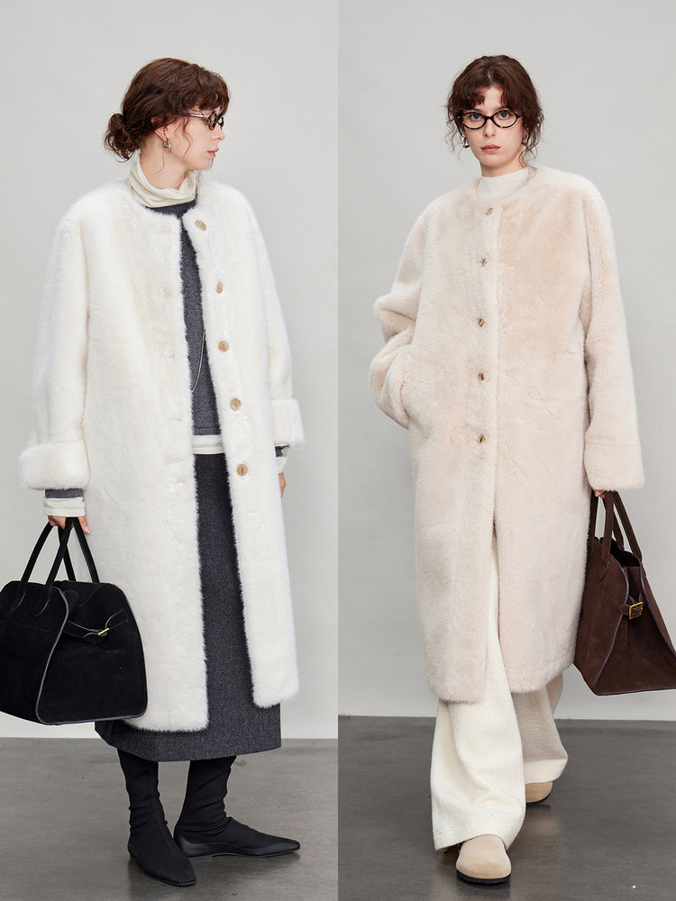 Round Collar Fur Mid-Length Jacket_BDHL6702