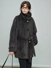 Stand Collar Fur Dress Jacket_BDHL6920