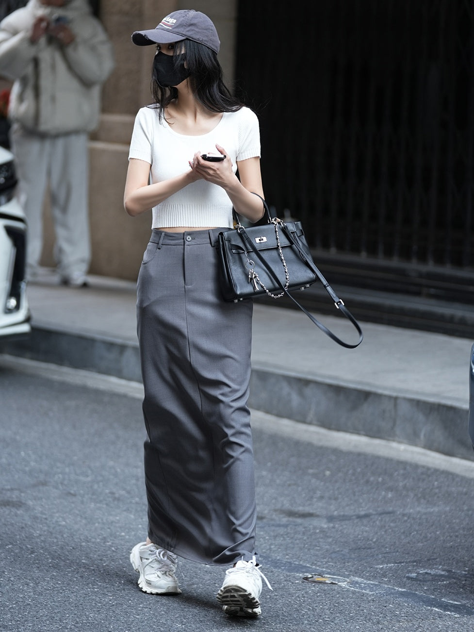 High-Waisted Slit Long Skirt_BDHL6373