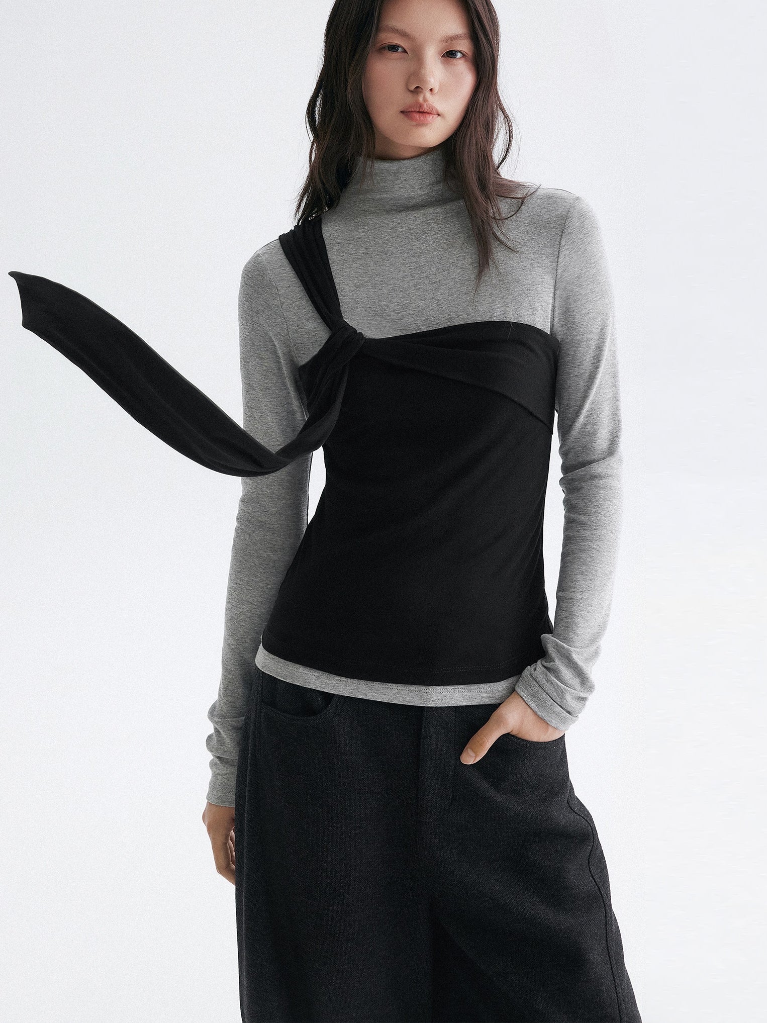 Two-Piece Style Turtleneck Tops_BDHL8099