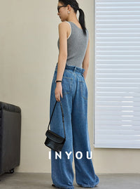 Wide Leg Draped Jeans Pants_BDHL6019