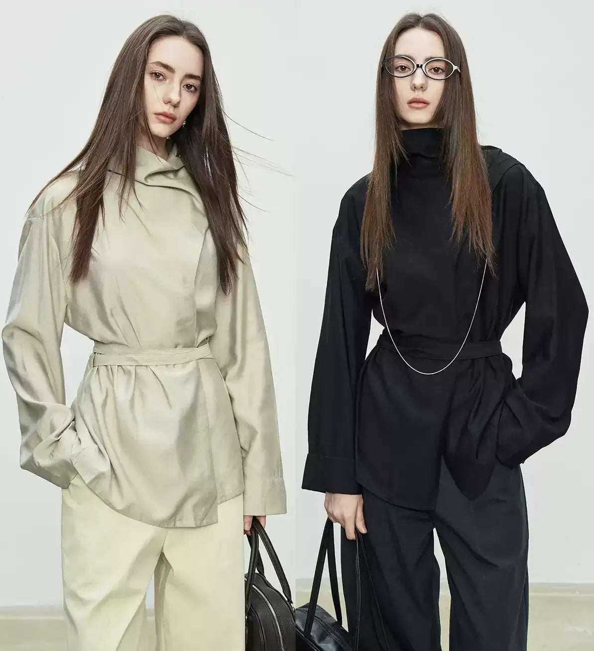 Draped Collar Ribbon Shirt_BDHL7100