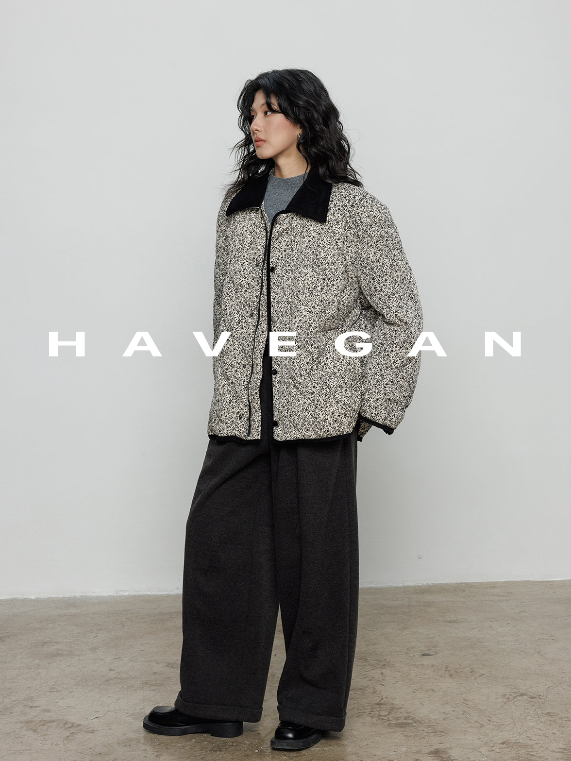 翻領花卉羽絨衣_BDHL7887