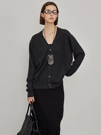 V-Neck Loose-Fitting Knit Cardigan_BDHL6452