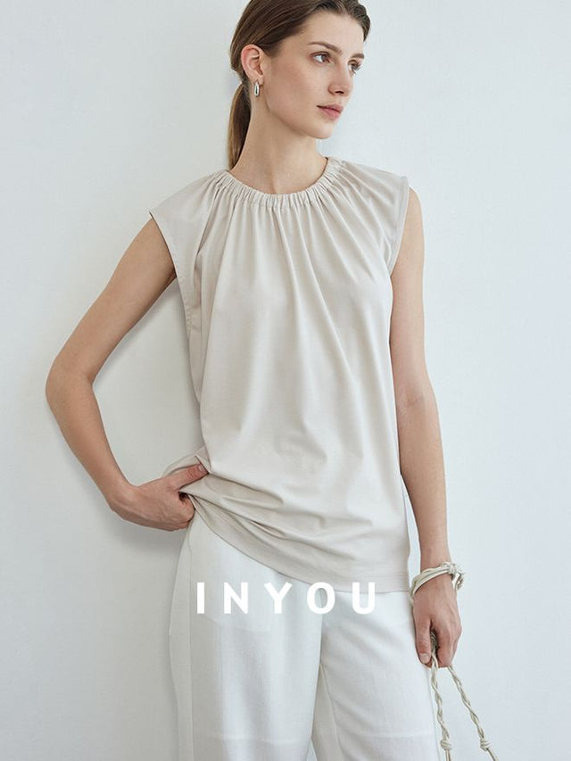 Press Pleated Sleeveless Tops_BDHL6144