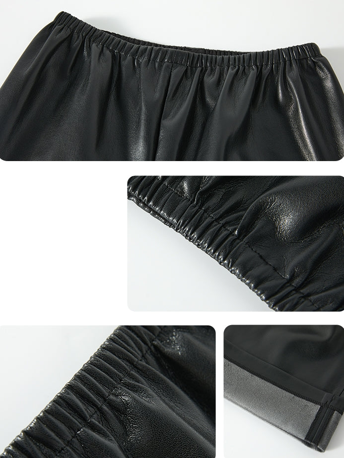 Black PU Leather Straight Pants_BDHL6764