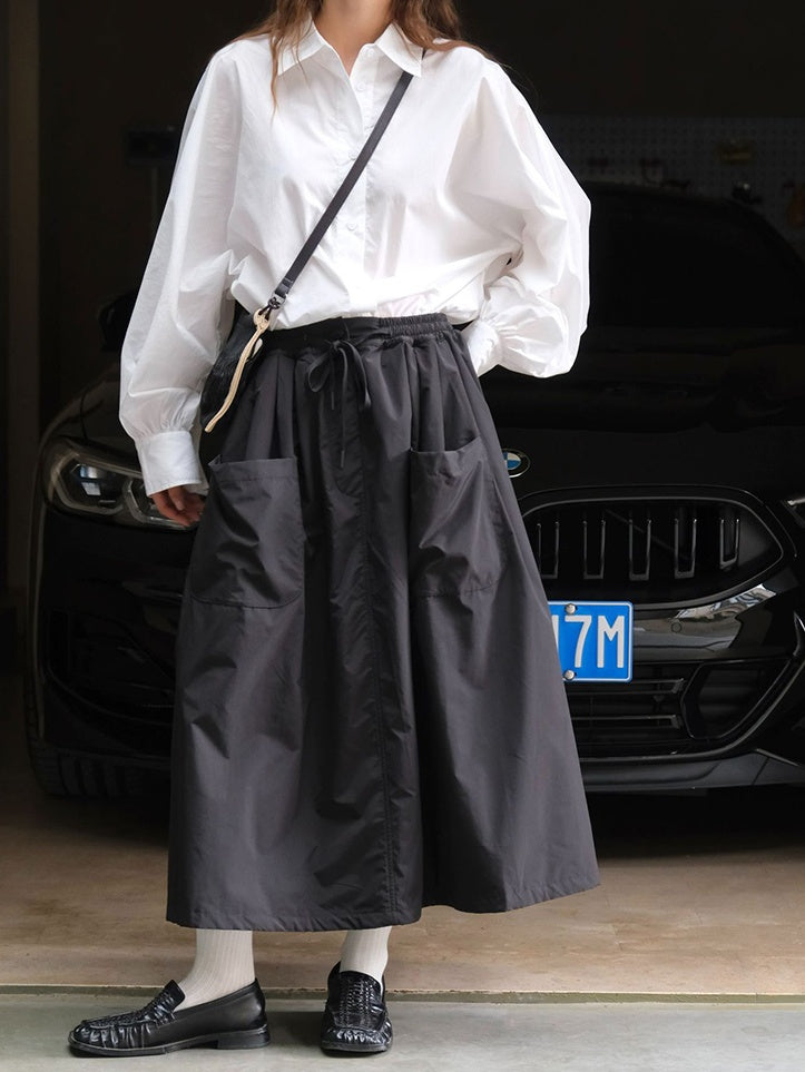 3D Pocket A-Line Long Skirt_BDHL6532