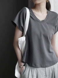 Dropped Shoulders U-Neck Thin T-Shirt_BDHL6079