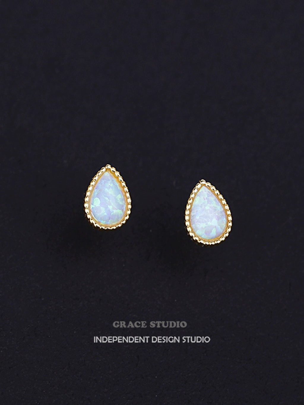 Mini Opal Teardrop Inlaid Pierced Earrings_BDHL7676